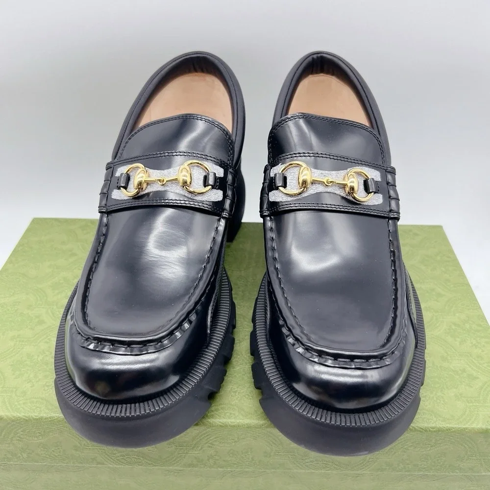 GUCCI Horsebit Creeper Loafers Platform Black Sylke Leather Women's EU 41 - Picture 6 of 16